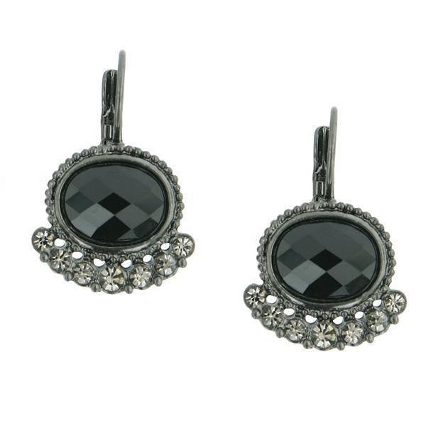 Jet With Black Oval Lever Back Earrings