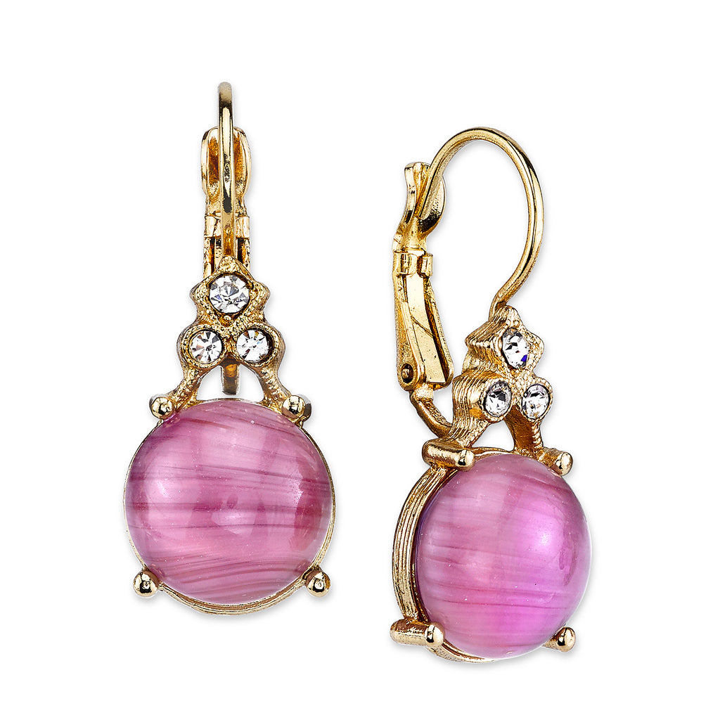 Gold Tone Lt. Purple With Crystal Accent Drop Earrings