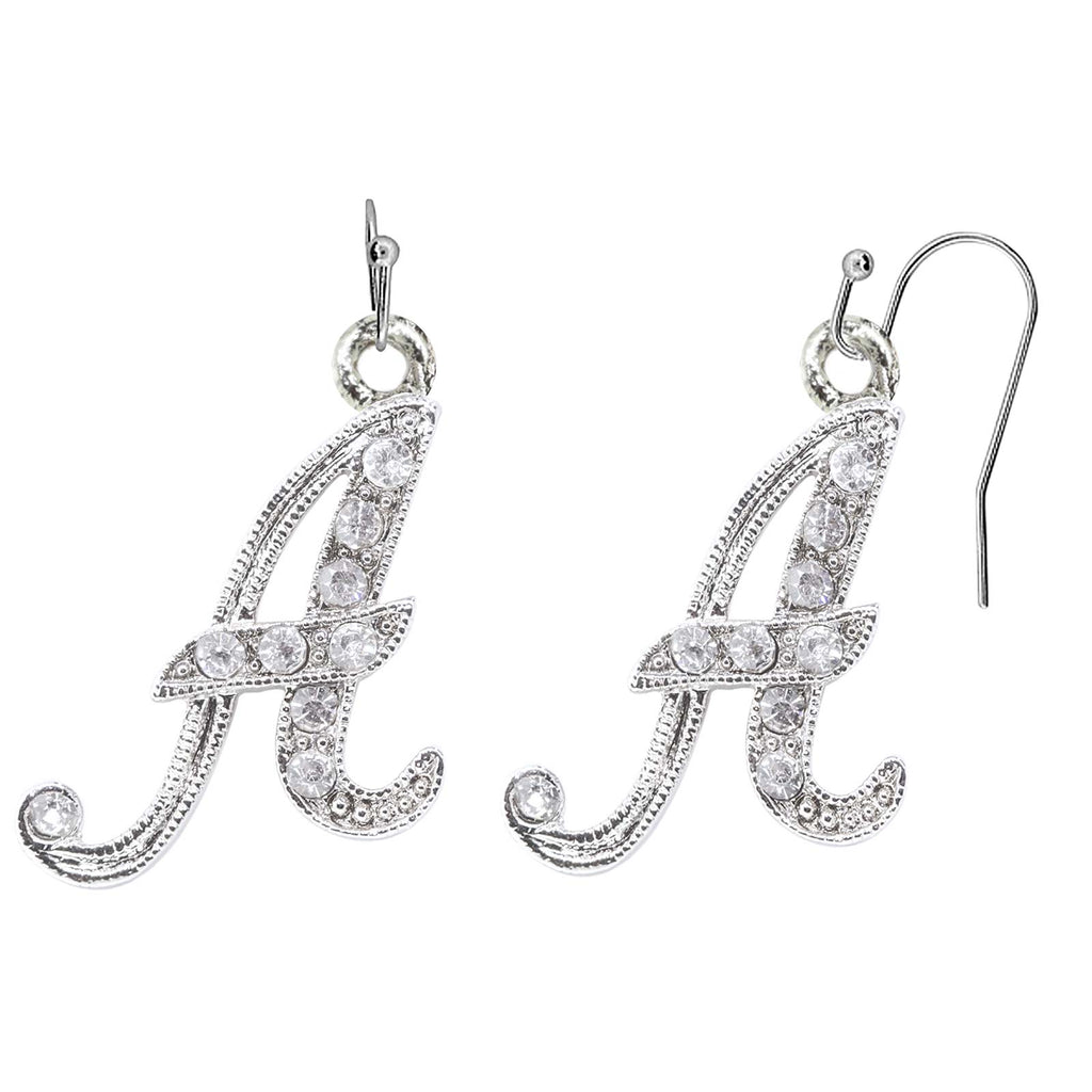Silver Tone Crystal Initial Wire Earrings