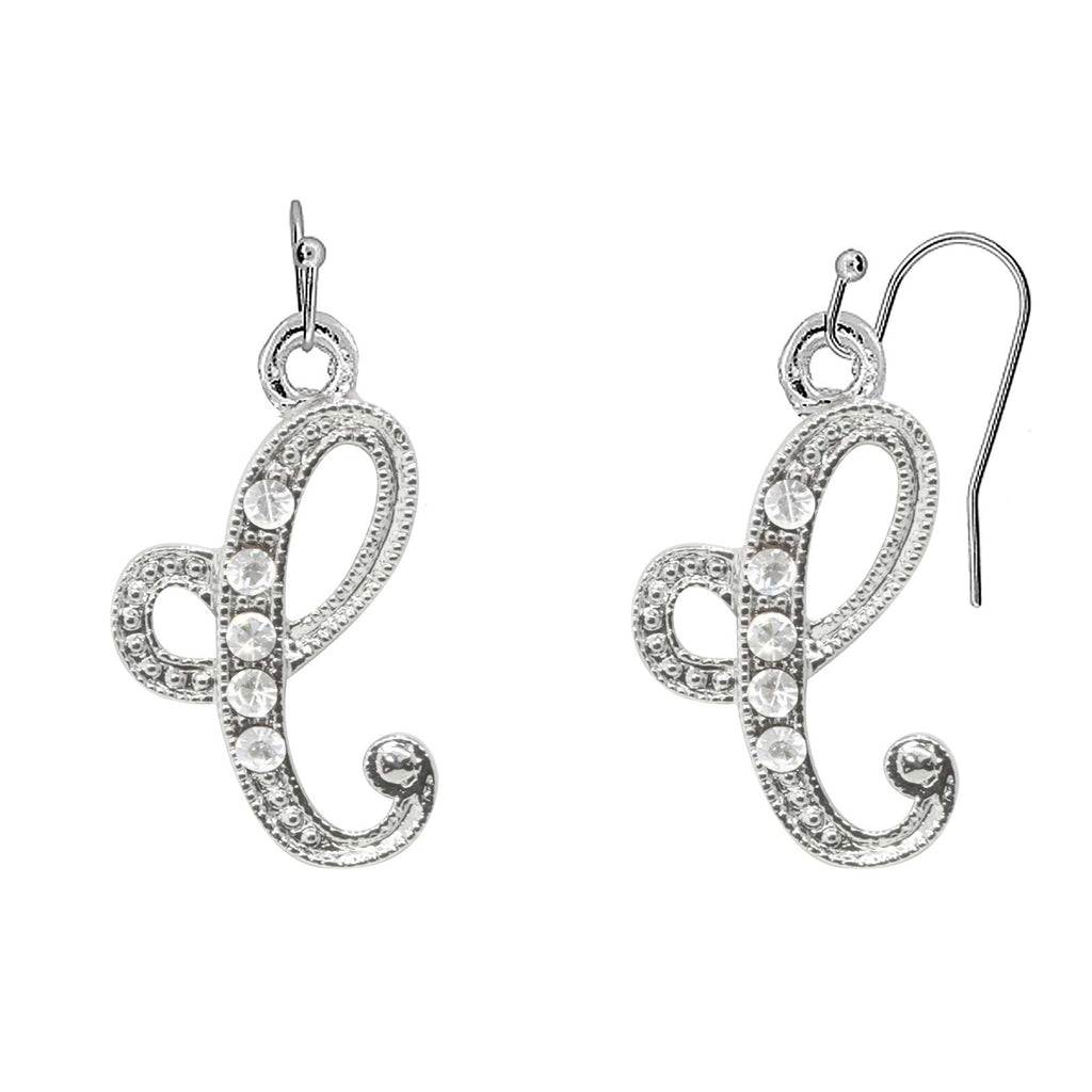Silver Tone Crystal Initial Wire Earrings P