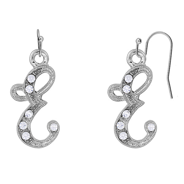 Silver Tone Crystal Initial Wire Earrings T