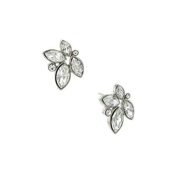 Silver Tone Clear Crystal Cluster Post Earrings