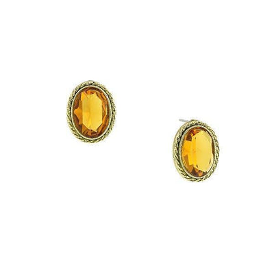 Gold Tone Topaz Oval Button Earrings