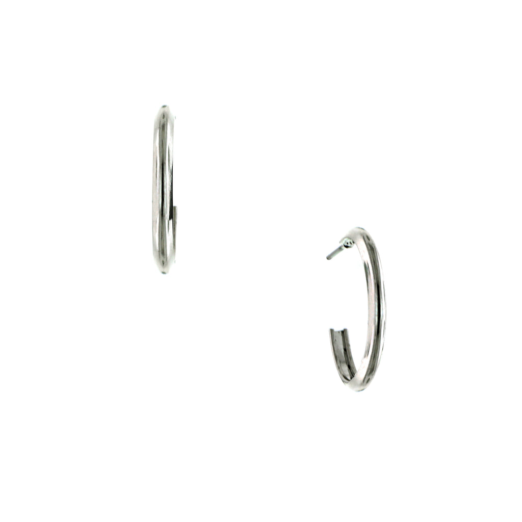 Polished Silver-Tone Classic Hoop Earrings