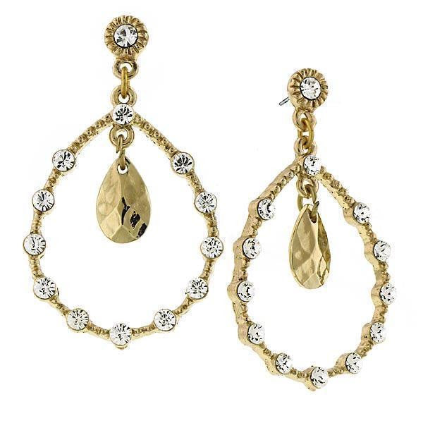 Gold Tone Crystal Teardrop Earrings