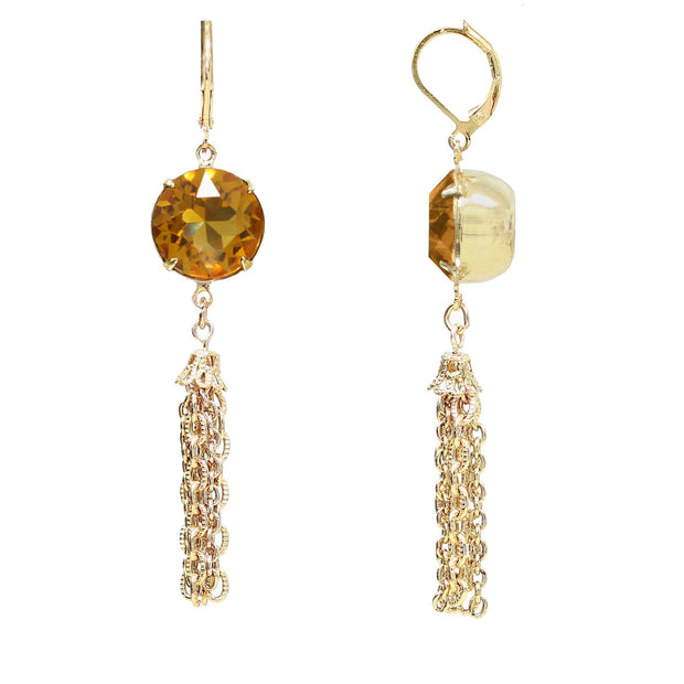 Gold Tone Pink Swarovski Crystal Drop Earrings