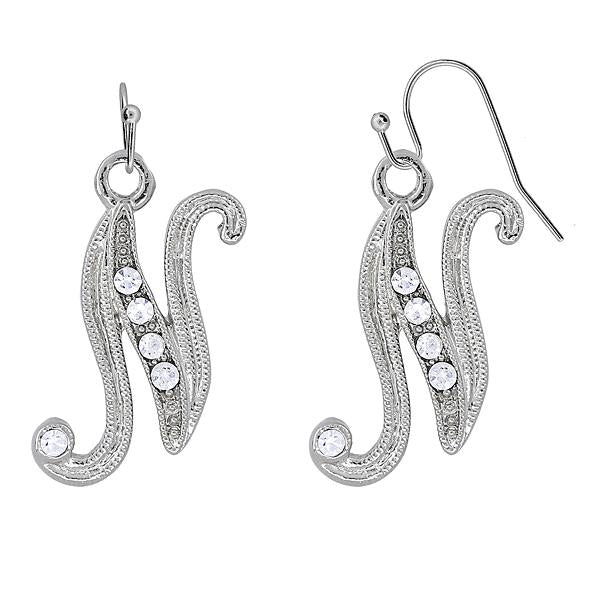 Silver Tone Crystal Initial G Wire Earrings
