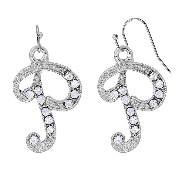 Silver Tone Crystal Initial H Wire Earrings