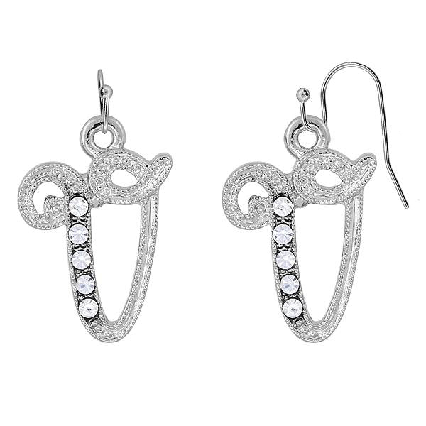 Silver Tone Crystal Initial L Wire Earrings