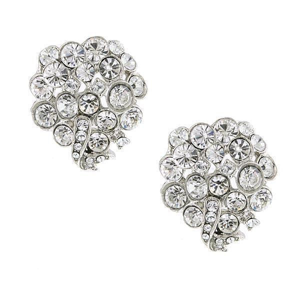 Silver Tone Crystal With Austrian Cluster Earrings