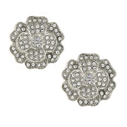 Silver Tone Flower Button Earrings With Made With Swarovski Crystals