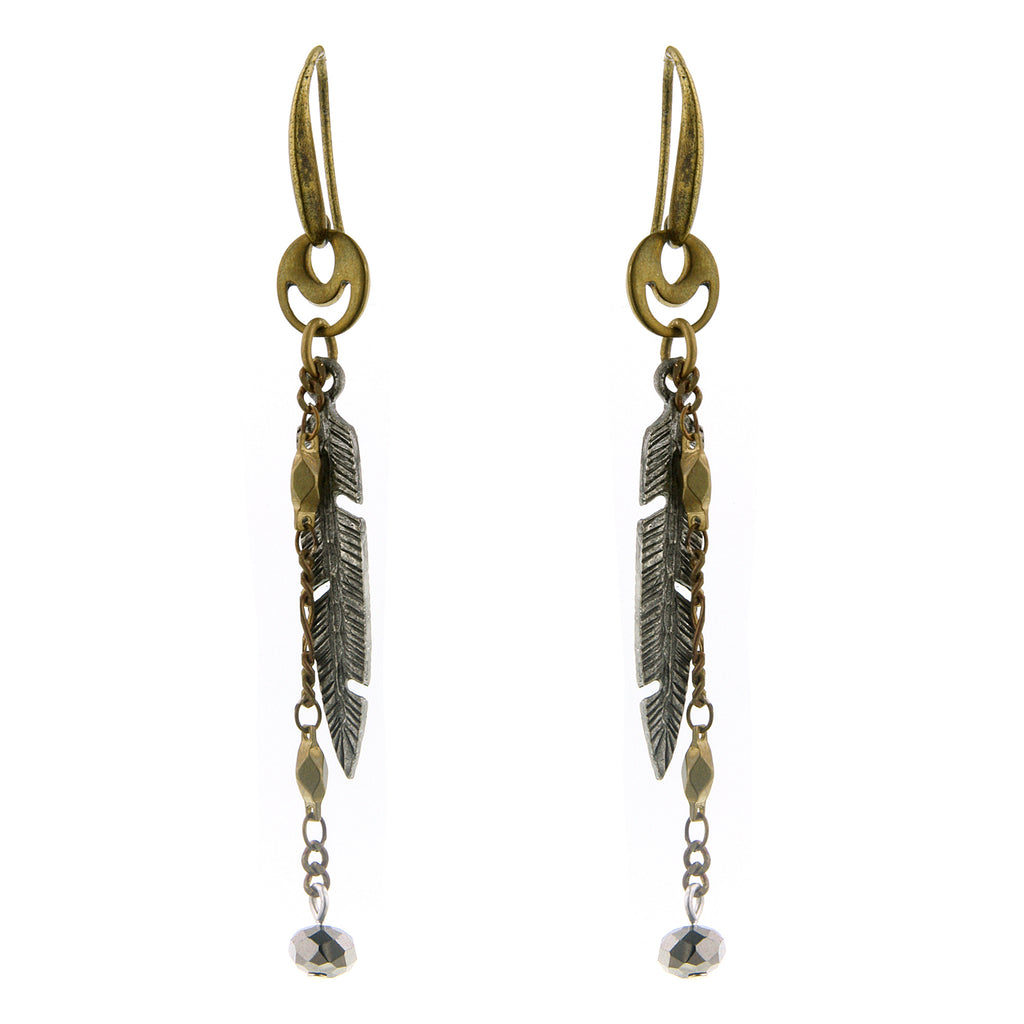 Mixed Metal Delicate Pewter Feather Drop Earrings