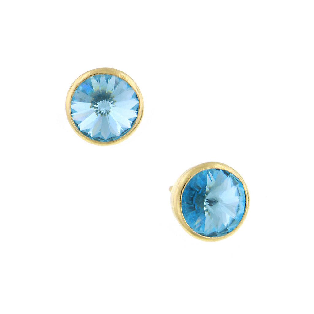 Light Blue Gold Tone Round Sparkling Stud Earrings