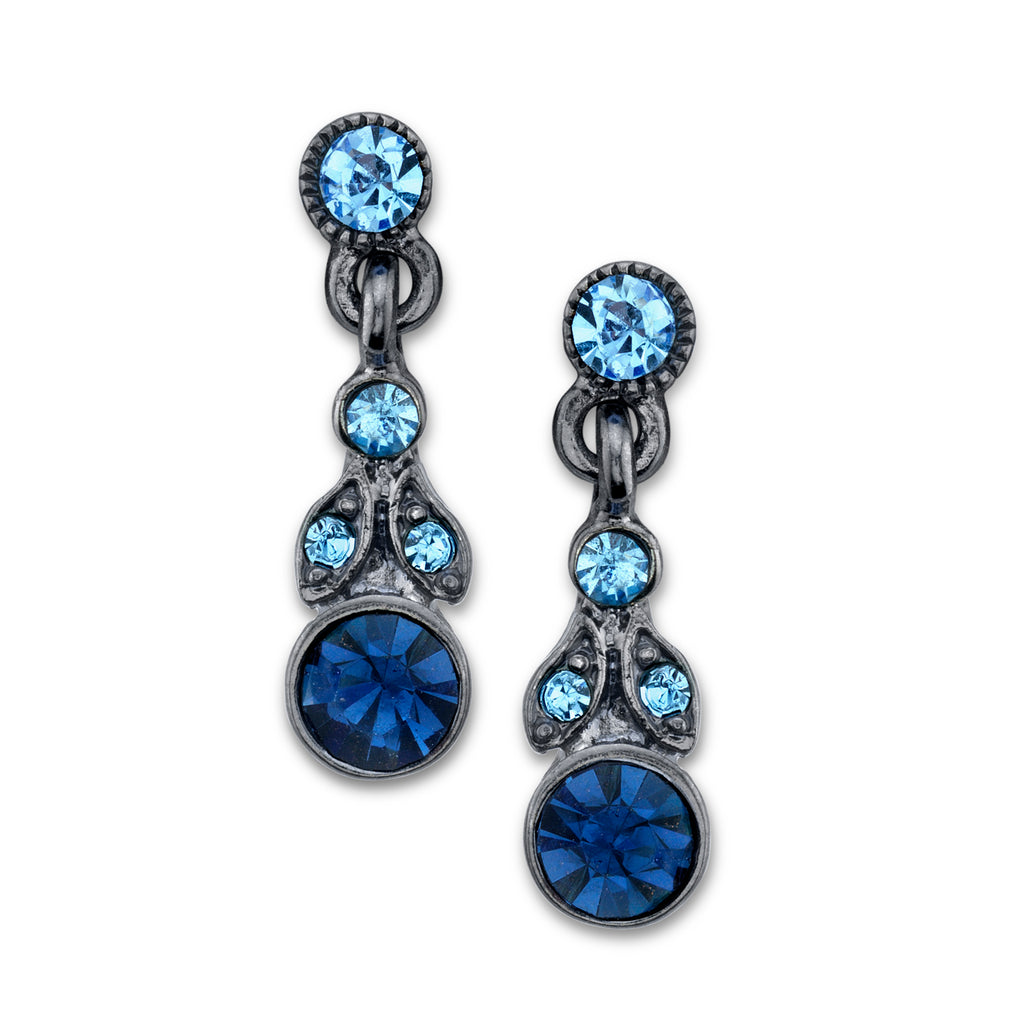 Hematite-Tone and Tonal Blue Drop Earrings