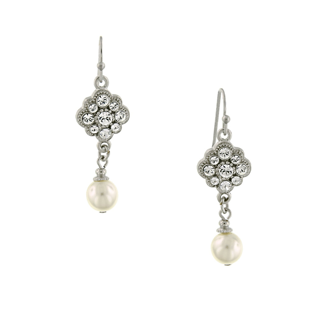 Crystal Cluster And Faux Pearl Drop Earrings