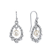 White Faux Pearl And Crystal Drop Earrings