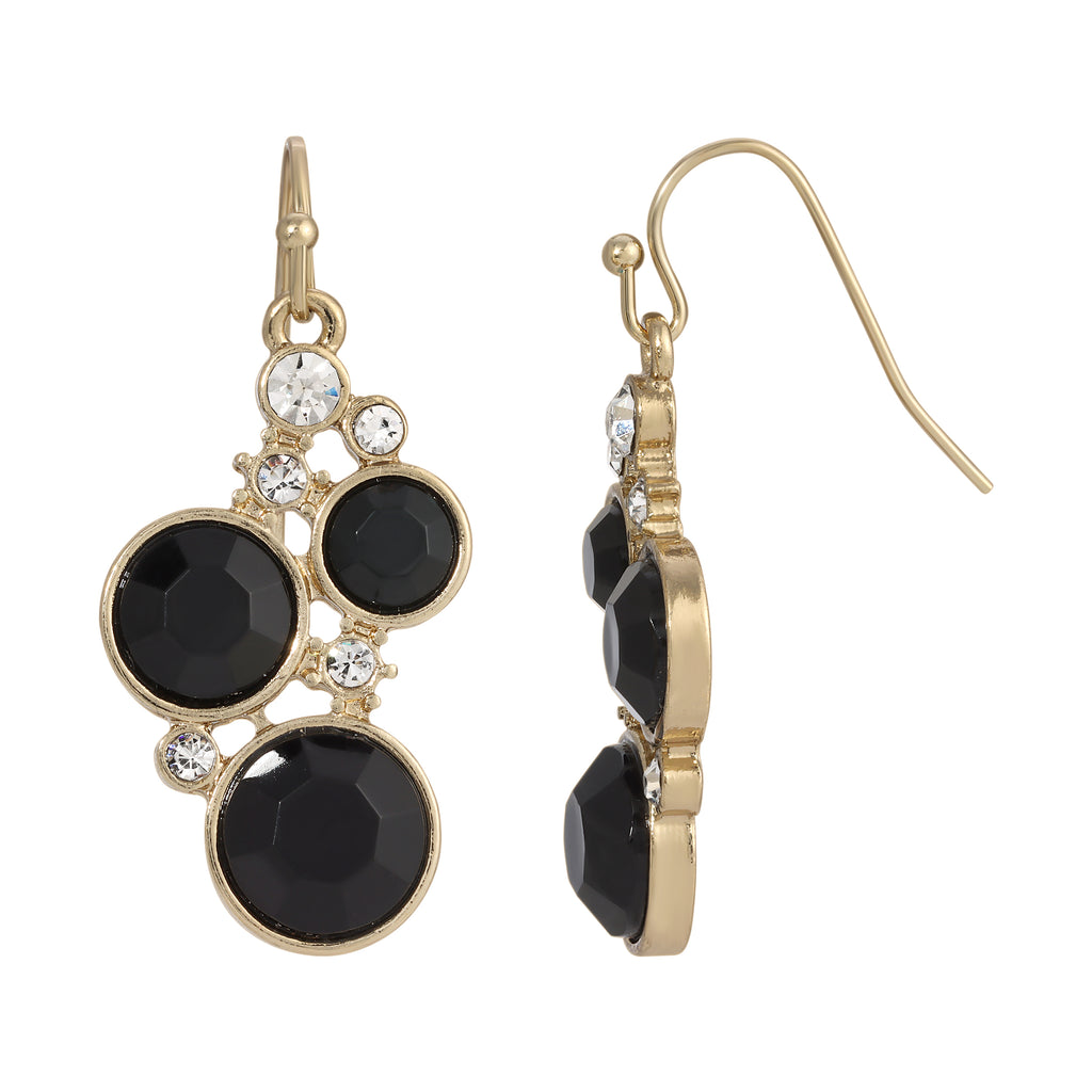 Black Stone And Crystal Cluster Drop Earrings