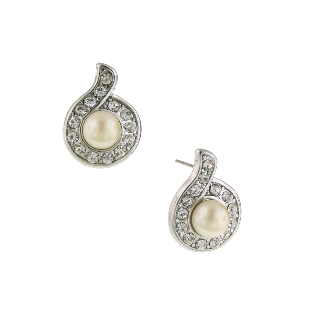 Hypnotic Crystal & Faux Pearl Button Earrings