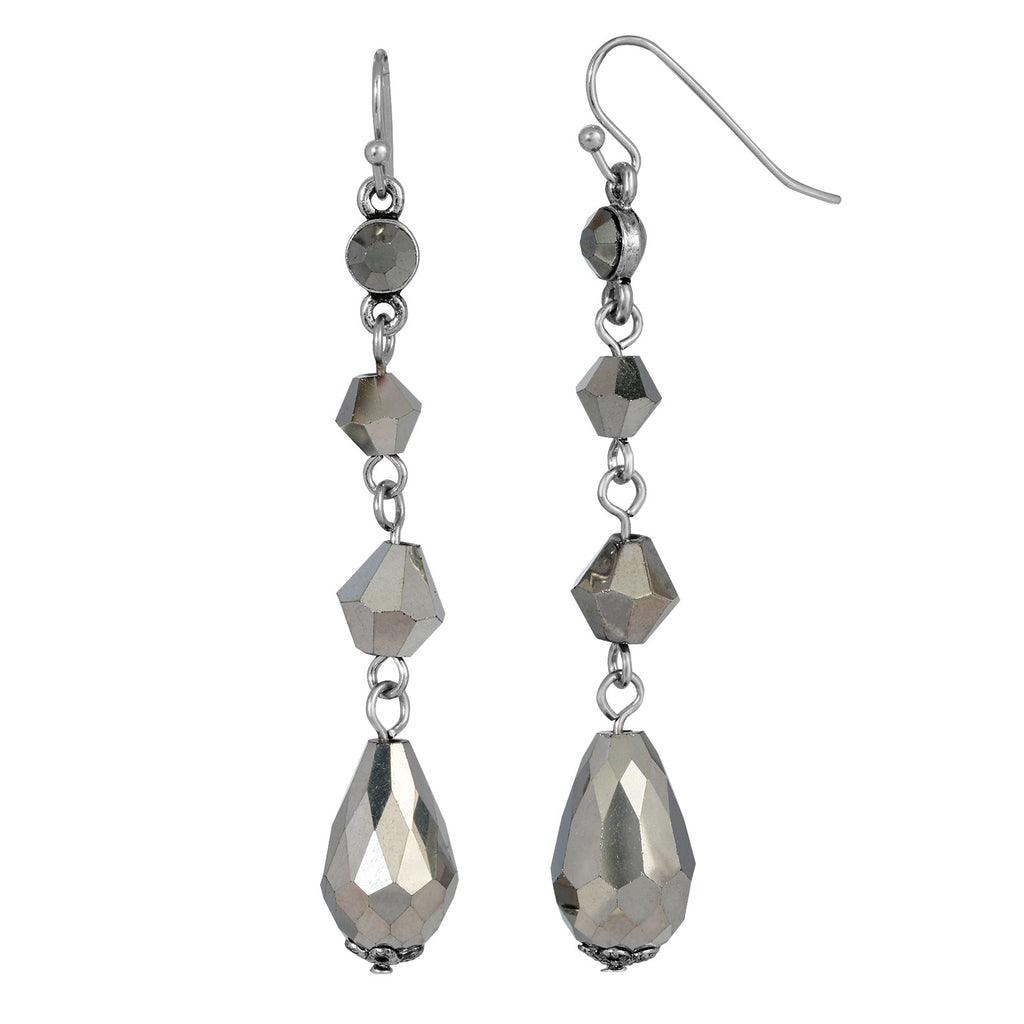 Silver Tone Hematite Linear Drop Earrings
