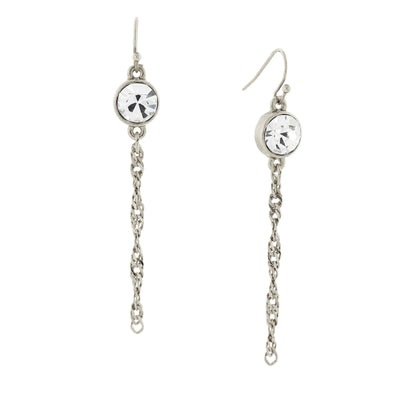 Silver Tone Crystal Chain Linear Drop Earrings