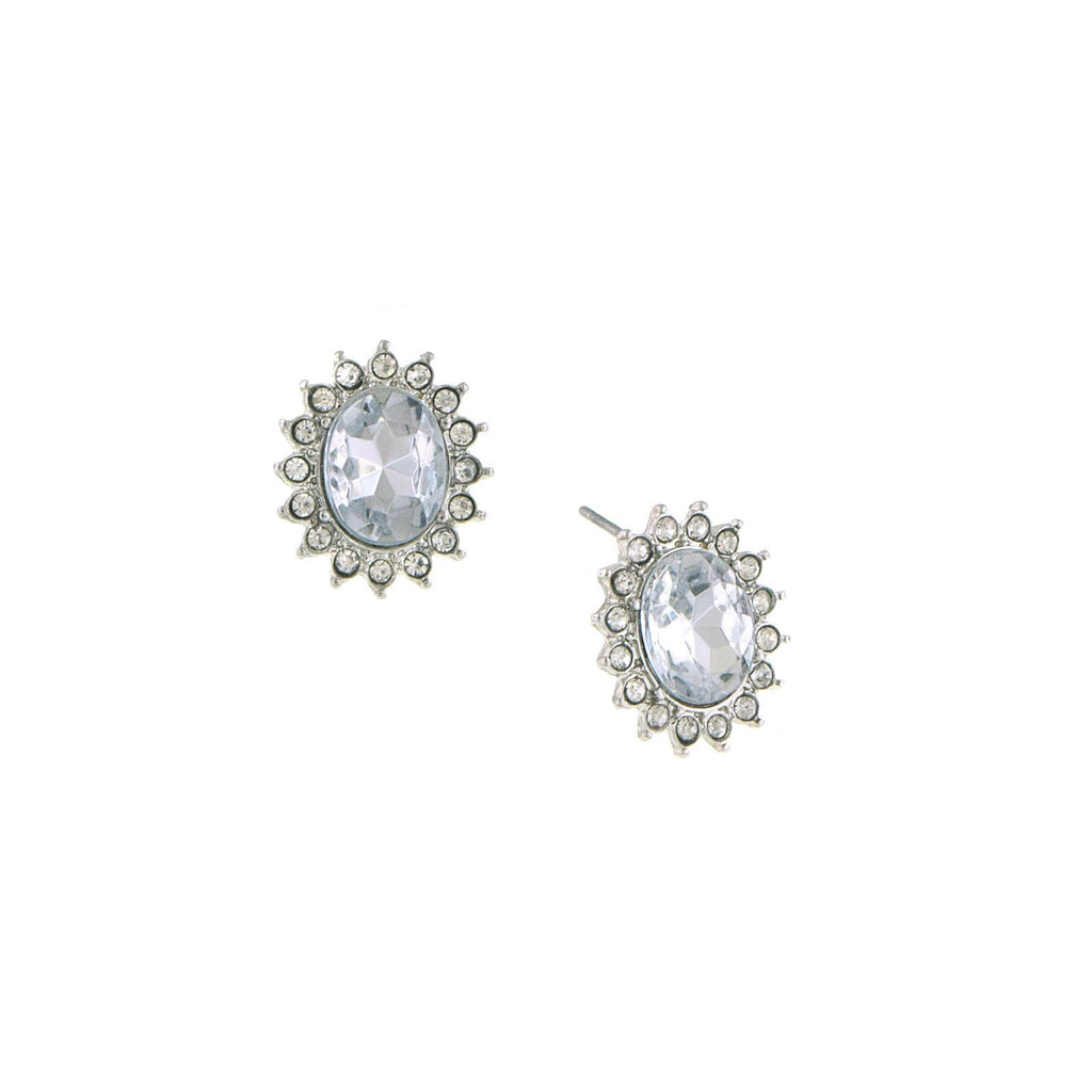 Silver Tone Crystal Faceted Button Earrings