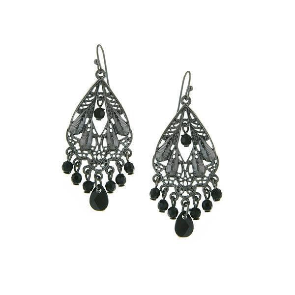 Black Tone With Black Faceted Bead Chandelier Earrings