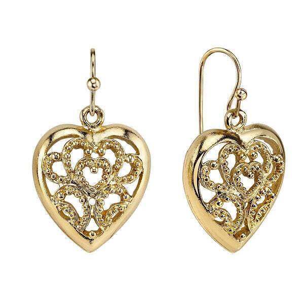 1928 Jewelry Filigree Heart Drop Earrings - Main Image