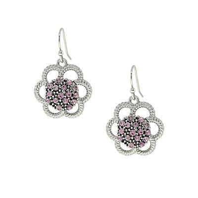Purple Flower Crystal Studded Drop Earrings
