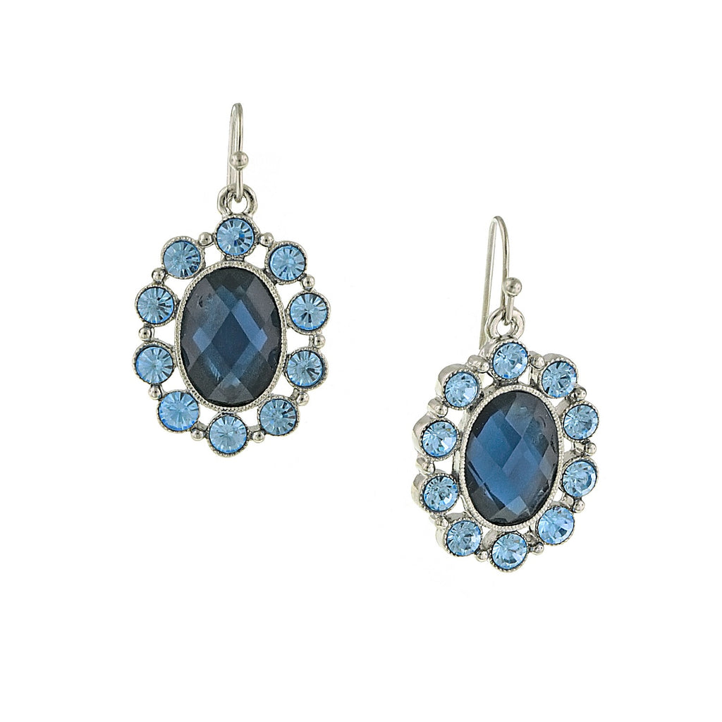 Blue Crystal Oval Drop Earrings