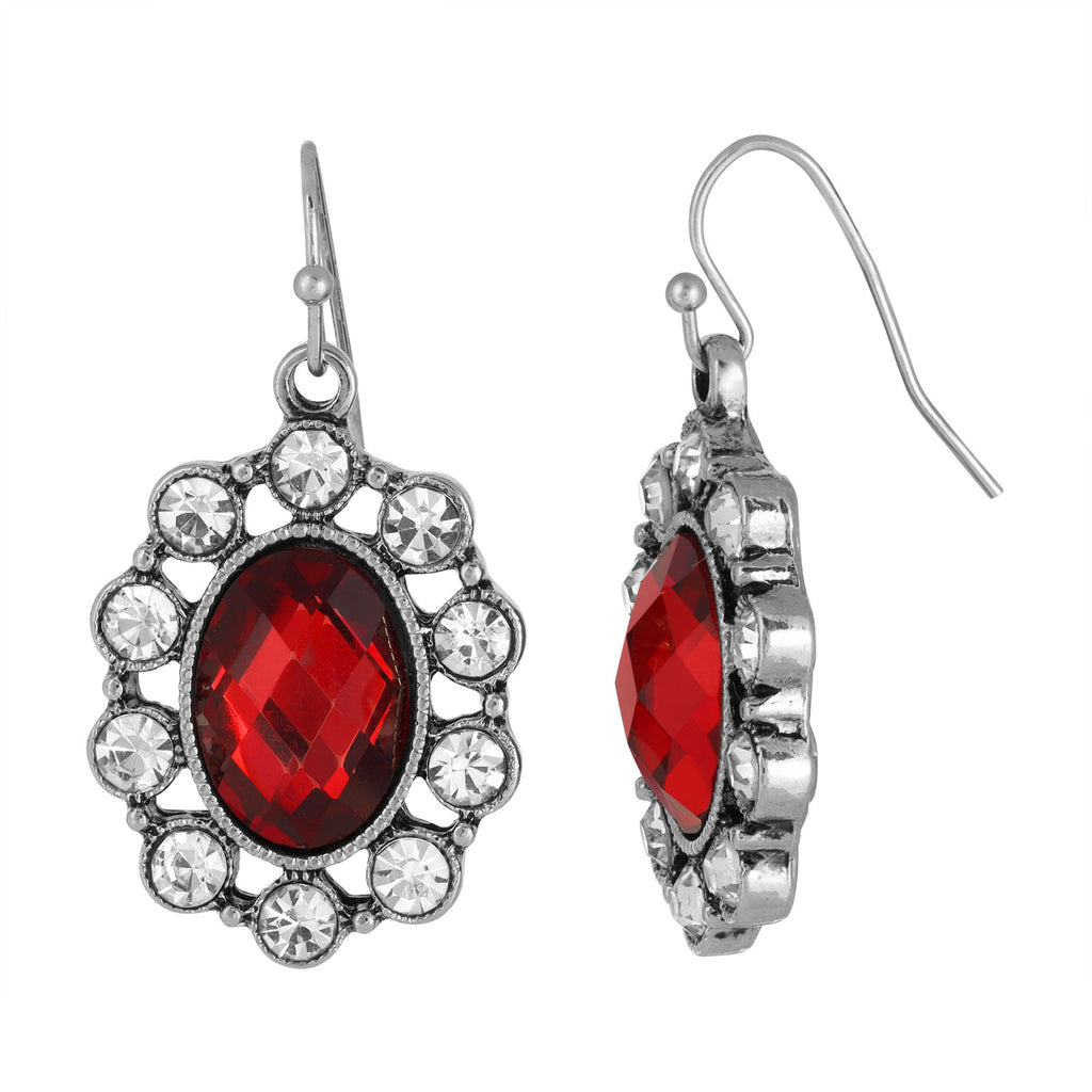 Red Crystal Oval Drop Earrings