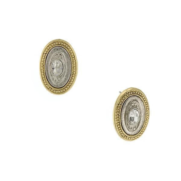 Gold Tone And Silver Tone Crystal Accents Oval Button Earrings