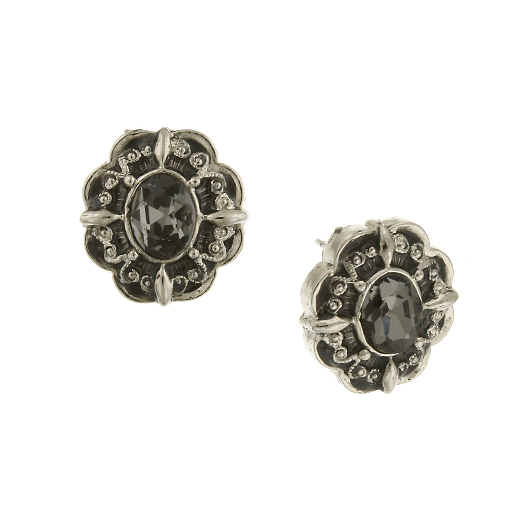 Black Diamond Button Earrings