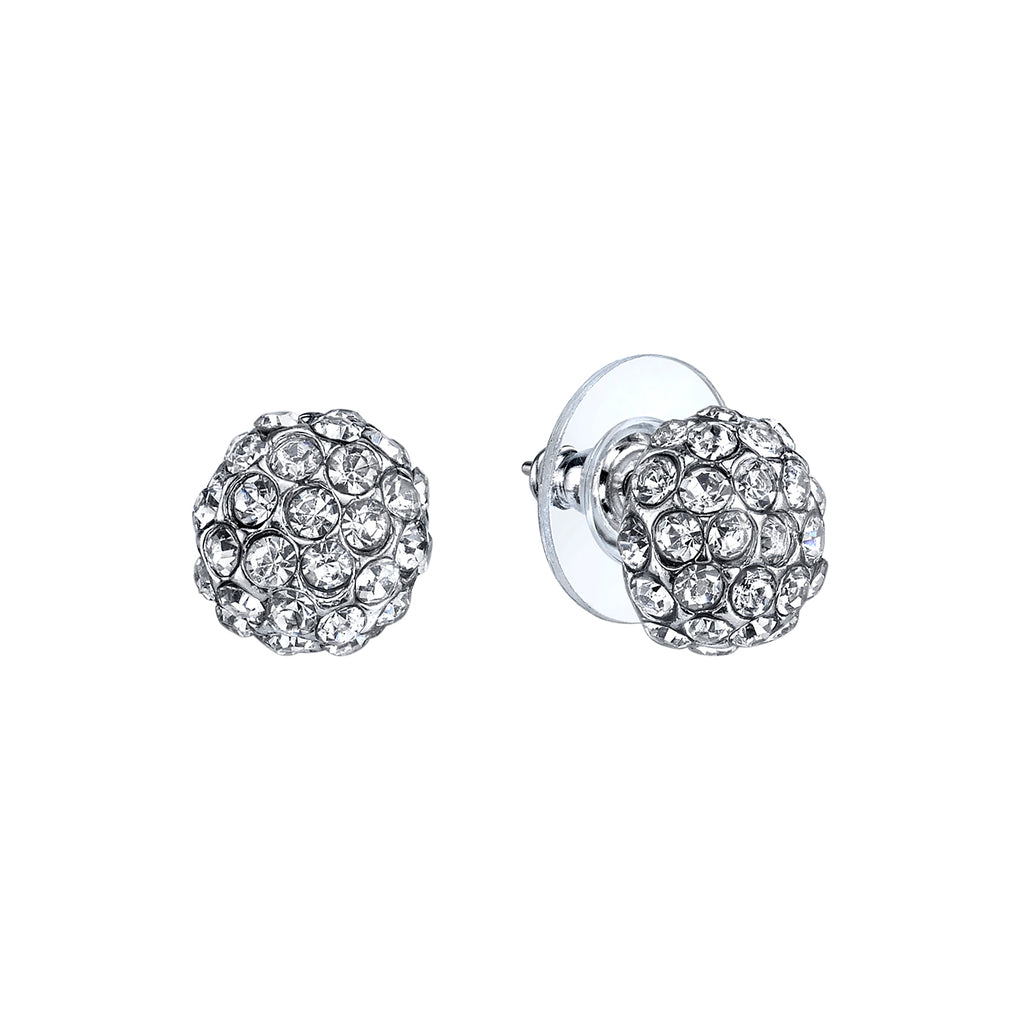 Silver Tone Pave Crystal Stud Earrings