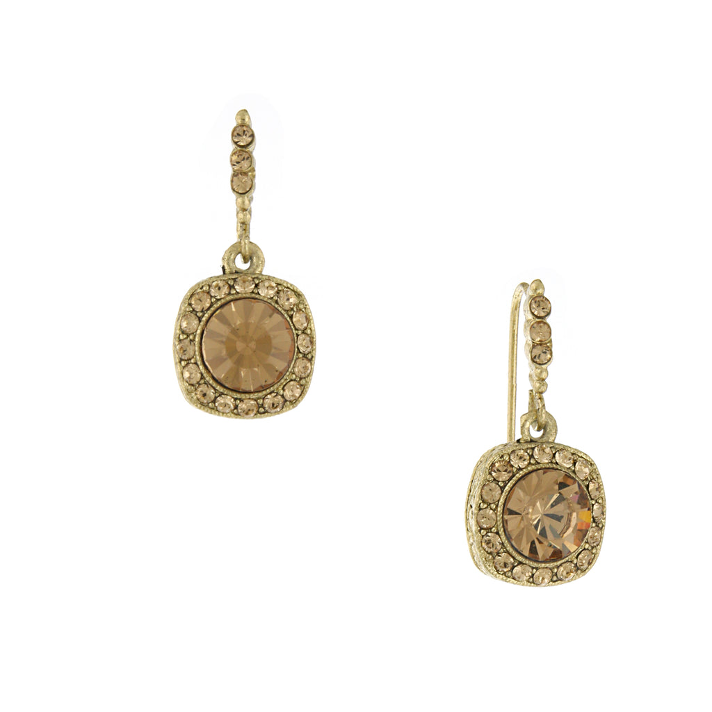 Gold-Tone Light Topaz Color Stone Drop Earrings
