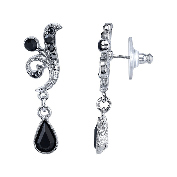 Black And Hematite Color Crystal Vine Drop Earrings