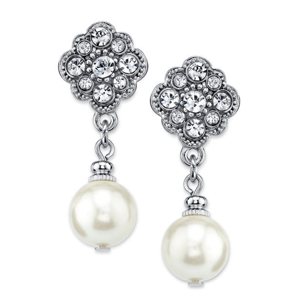 Simulated Faux Pearl And Crystal Drop Earrings