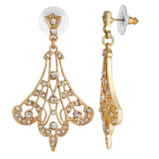 Gold Tone Crystal Fan Filigree Drop Earrings