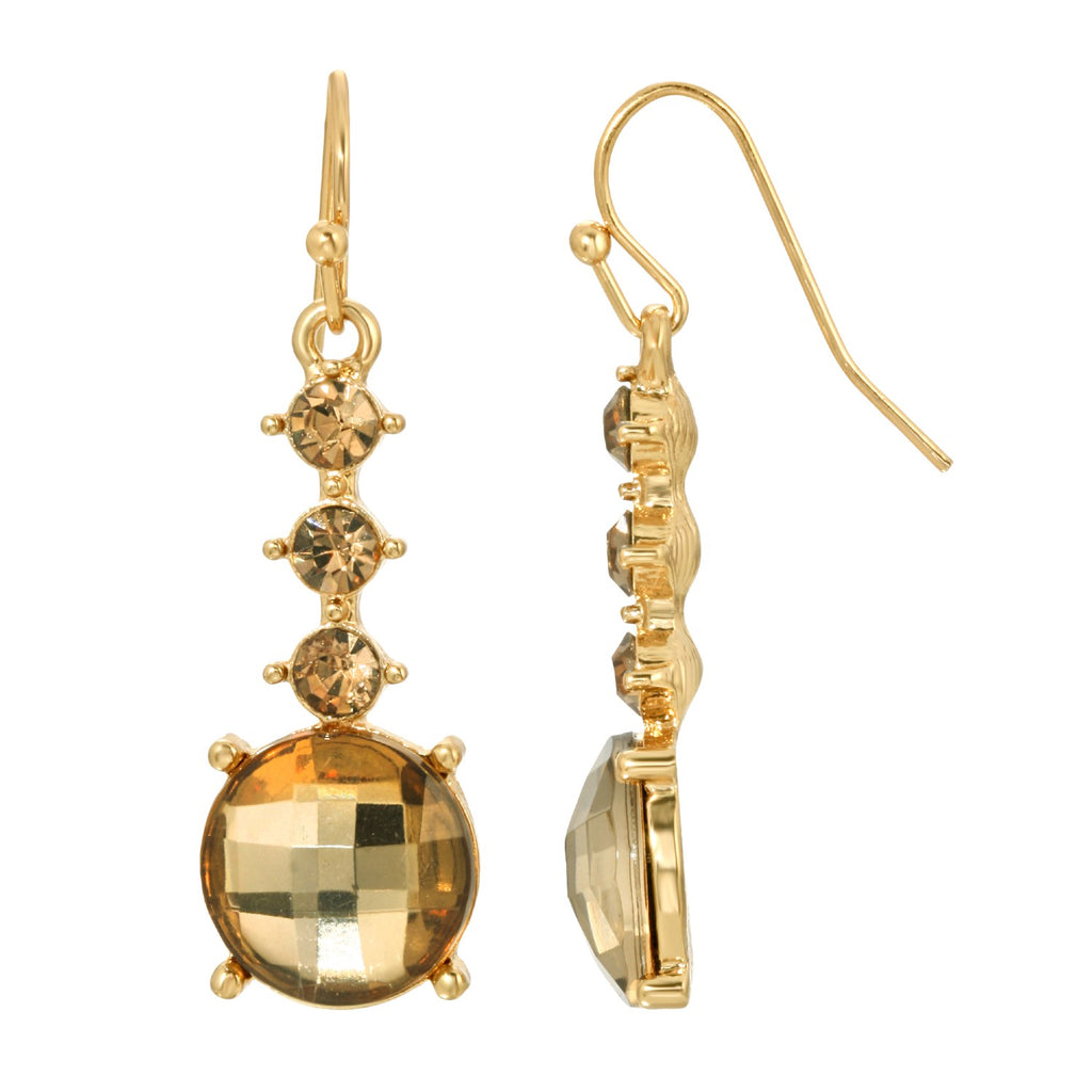 Gold Tone Light Colorado Topaz Faceted Round Drop Earrings