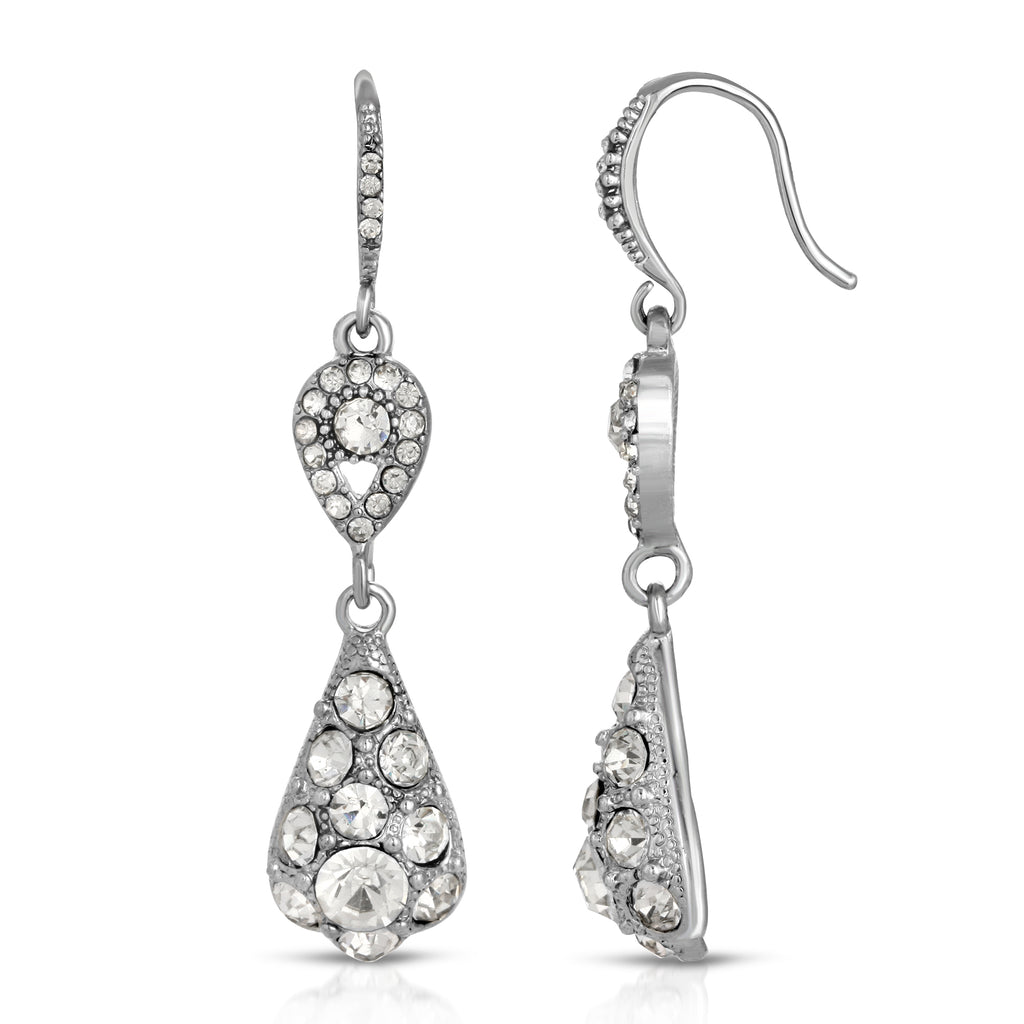 Silver Tone Crystal Drop Earrings