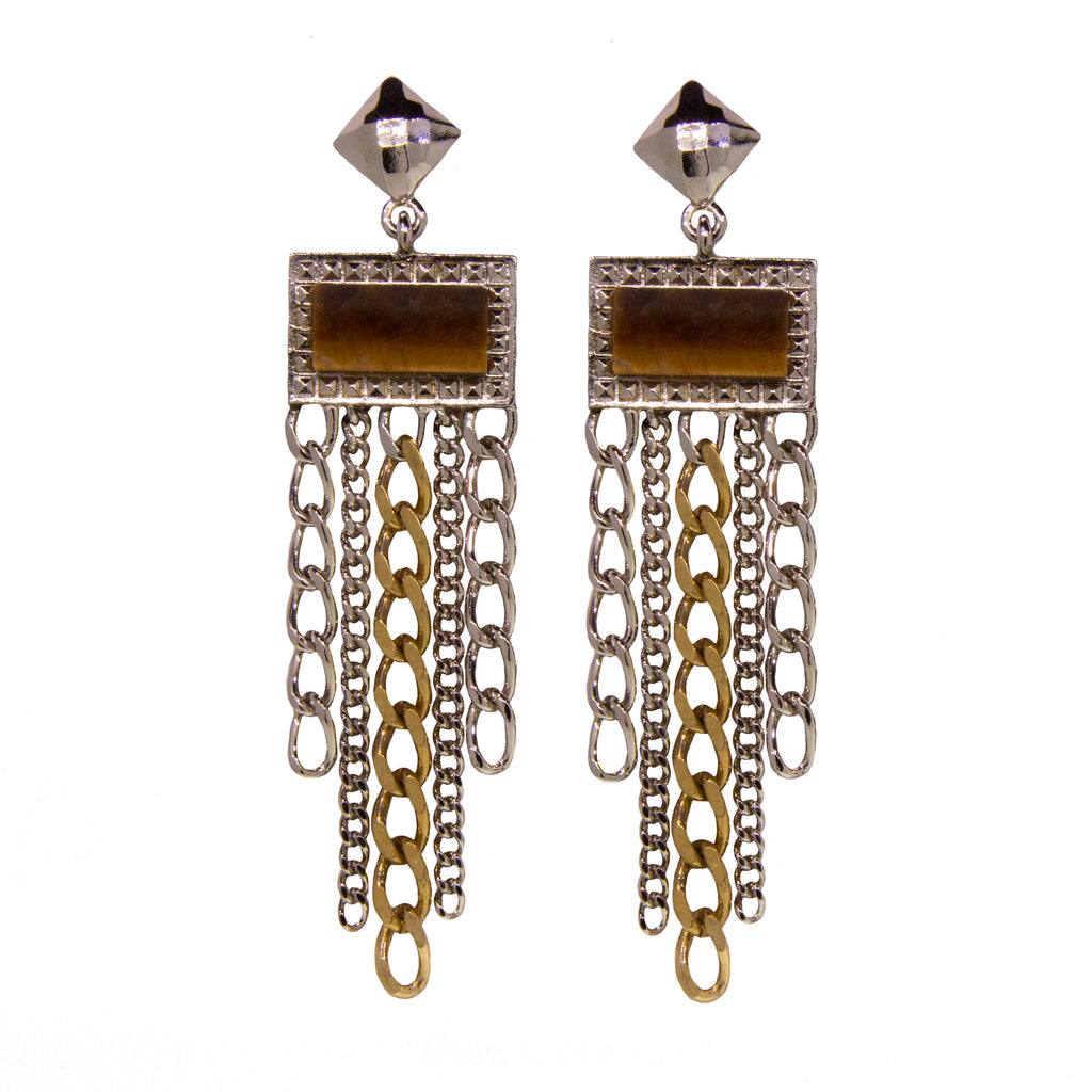 1928 jewelry square gemstone multi chain drop earrings