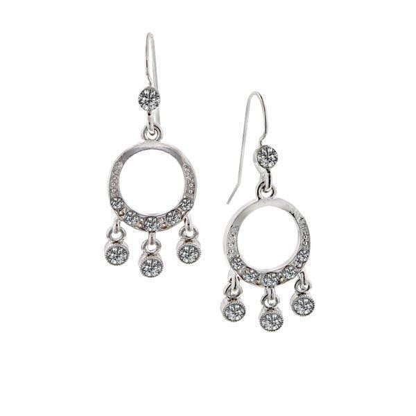 Silver Tone Crystal Small Round Drop Earrings