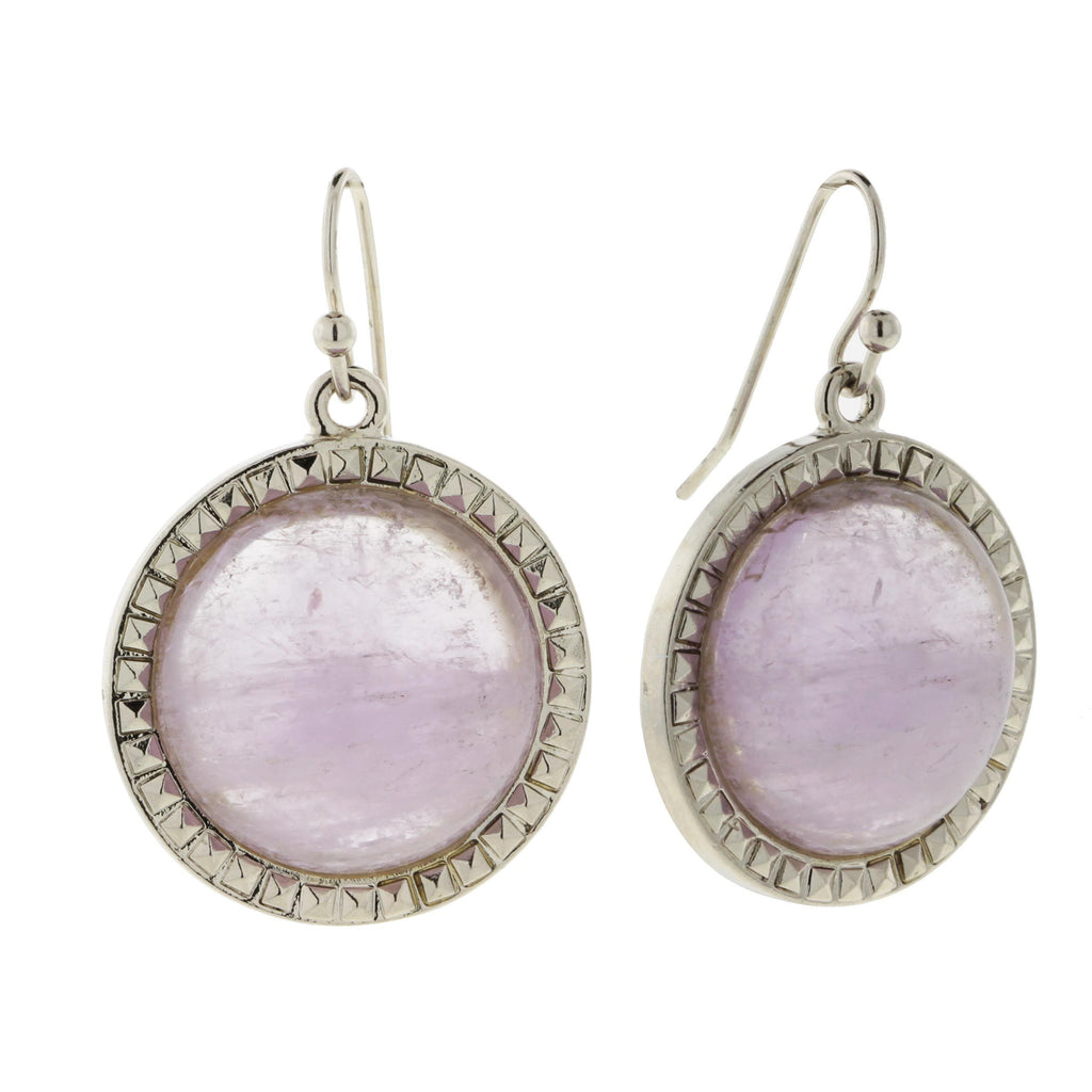 Silver Tone Purple Cape Amethyst Gemstone Round Wire Earrings