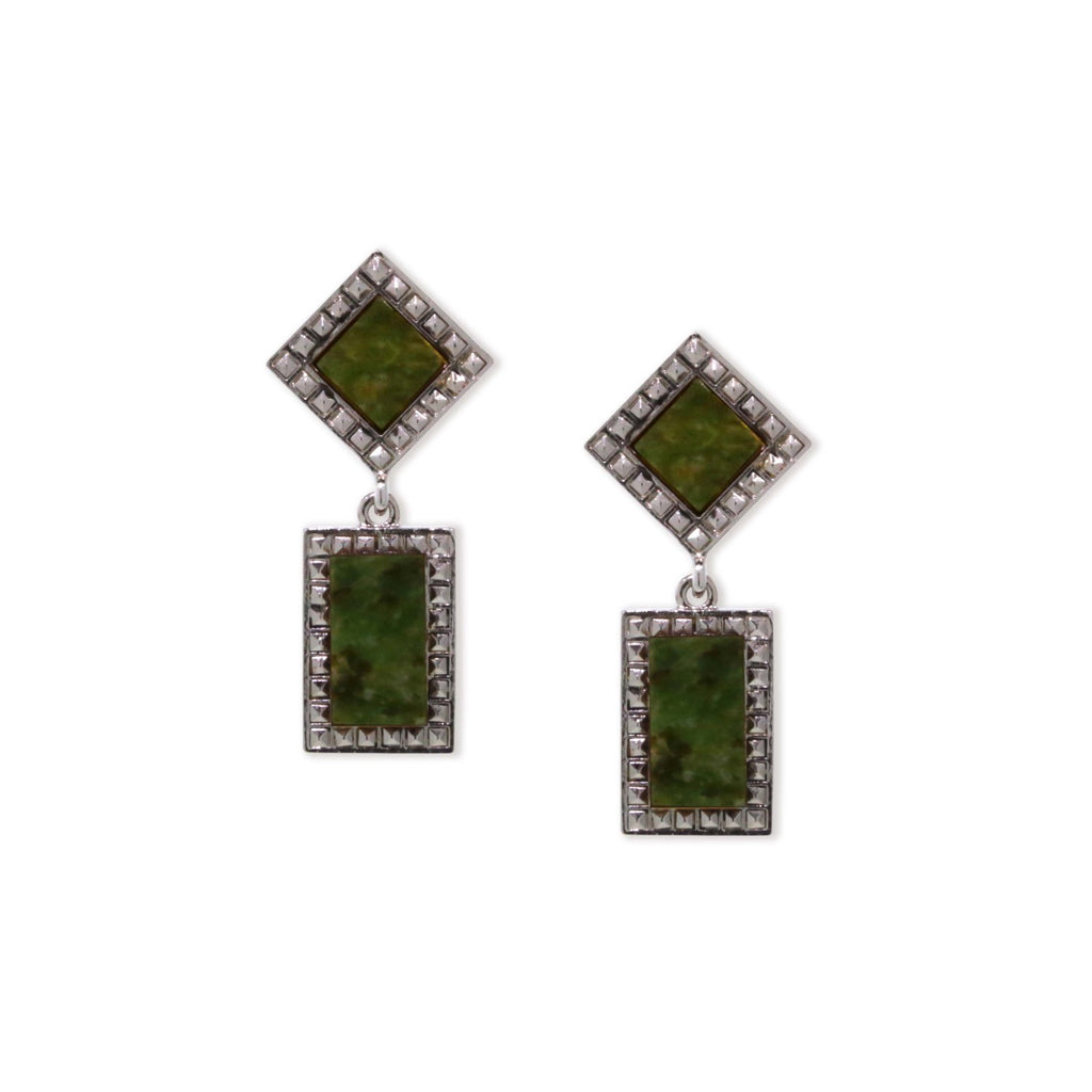 Square Gemstone Rectangle Drop Earrings Green