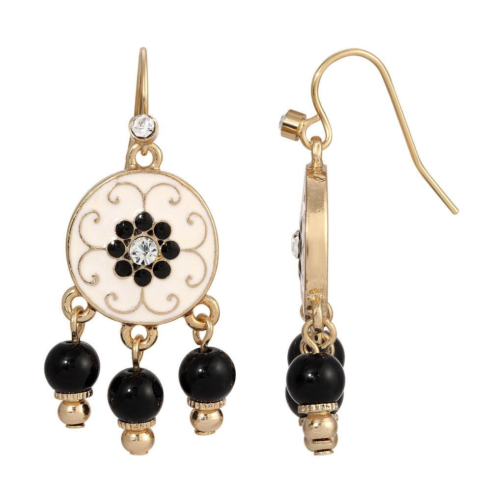 2028 Jewelry Black And White Enamel With Crystal Accent Drop Earrings