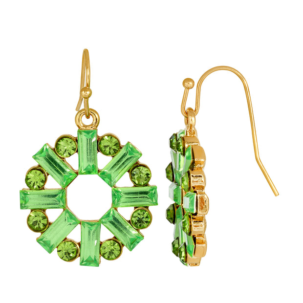 Light Green Round Art Deco Inspired Baguette Drop Earrings