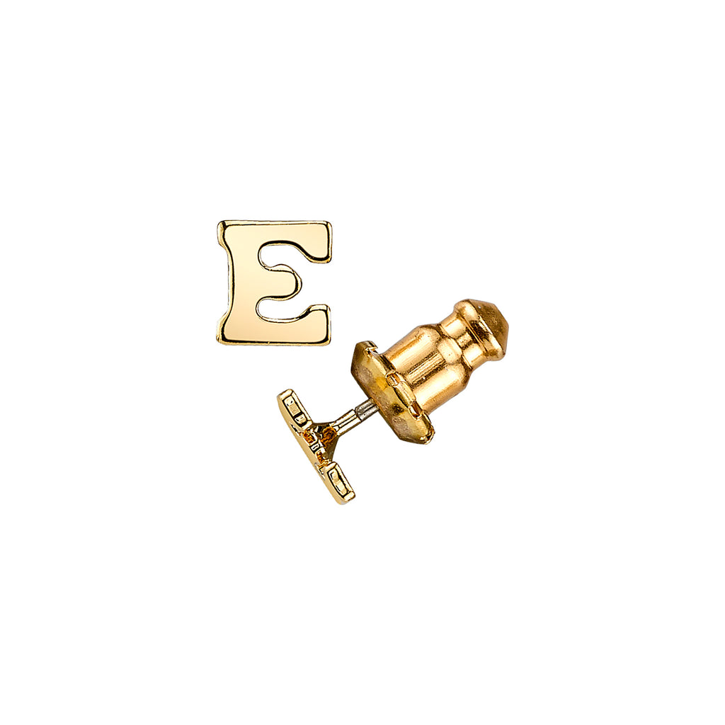 Letter E 14K Gold Dipped Initial Button Earrings