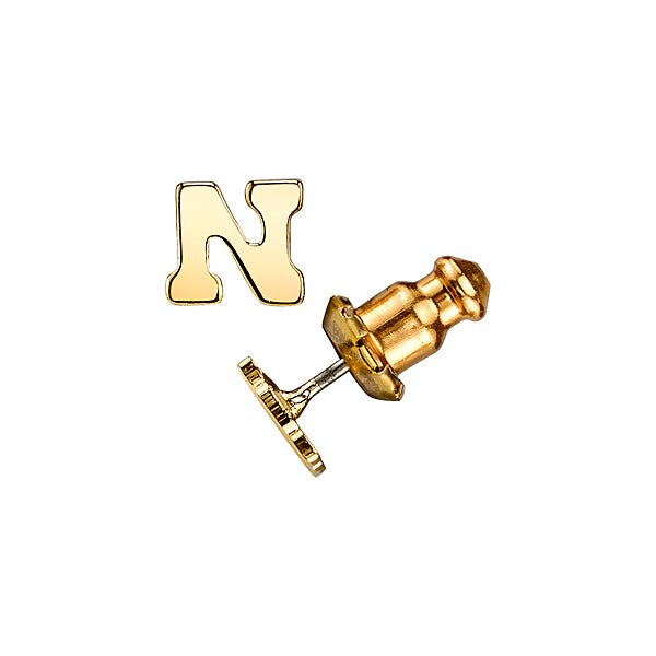 Letter N 14K Gold Dipped Initial Button Earrings