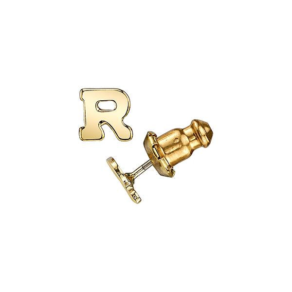Letter R 14K Gold Dipped Initial O Button Earrings