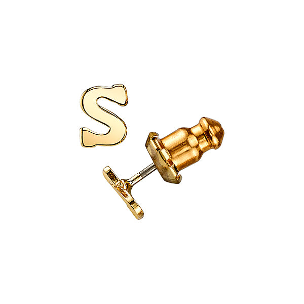 Letter S 14K Gold Dipped Initial Button Earrings