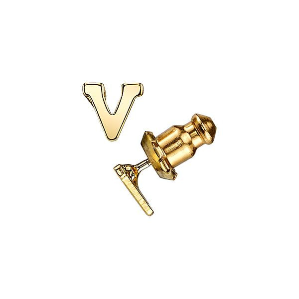 Letter V 14K Gold Dipped Initial S Button Earrings